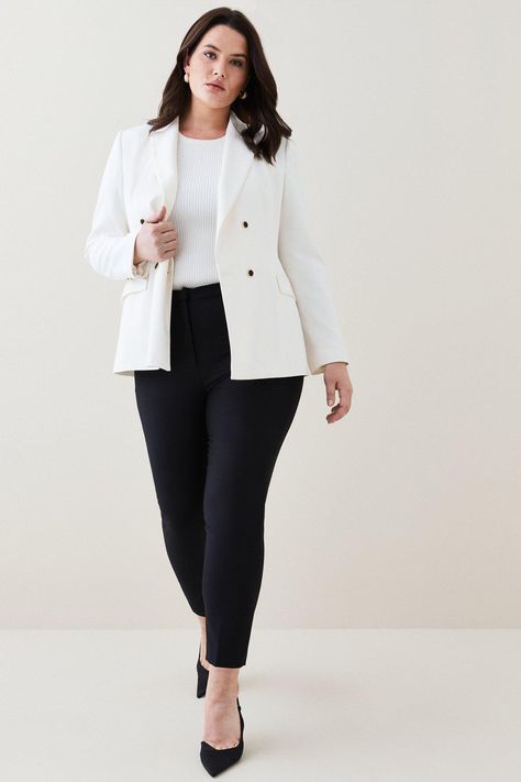 Plus Size Essential Techno Woven Trouser Plus Size Work Outfits Professional, Plus Size Professional Outfits, Black And White Business Casual, Plus Size Office Wear, Plus Size Business Attire, Plus Size Professional, Trousers Women Outfit, Plus Size Business, Figure Fashion