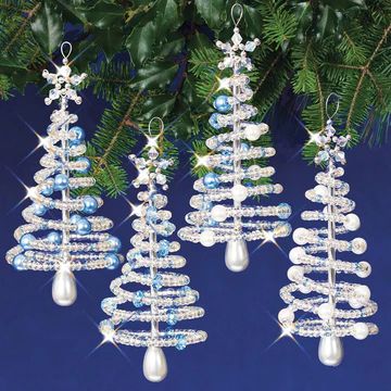 Beaded Craft Kits & Ornament Sets | Mary Maxim Crafts Beaded Tree Ornaments, Beaded Christmas Decorations, Bead Ornaments, Beaded Star, Blue Aurora, Mary Maxim, Crystal Christmas, Bead Projects, Little Christmas Trees