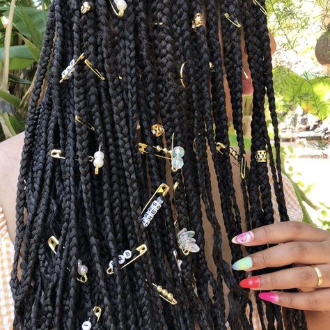 Box Braids Accessories, Box Braid Accessories, Ways To Style Box Braids, Box Braid Hairstyle, Medium Sized Box Braids, Braids Accessories, Style Box Braids, Braid Accessories, Tie Dye Nails