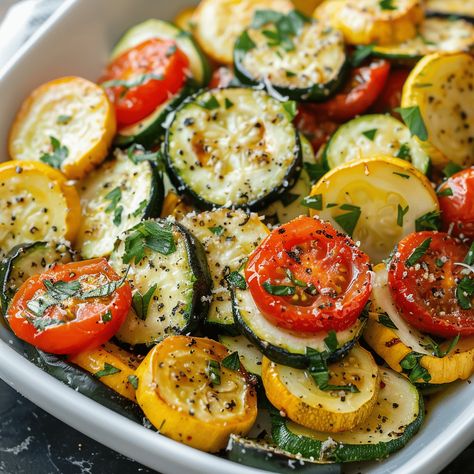 How to Make Roasted Garlic Parmesan Zucchini, Squash, and Tomatoes Zucchini Squash And Tomato Recipes, Roasted Garlic Parmesan Zucchini Squash, Roasted Garlic Parmesan Zucchini Squash And Tomato, Summer Squash And Mushroom Recipes, Peppers And Zucchini Recipes, Squash Medley Recipes, Zucchini With Tomatoes Recipes, Squash And Zucchini Recipes With Meat, Sautéed Squash And Zucchini