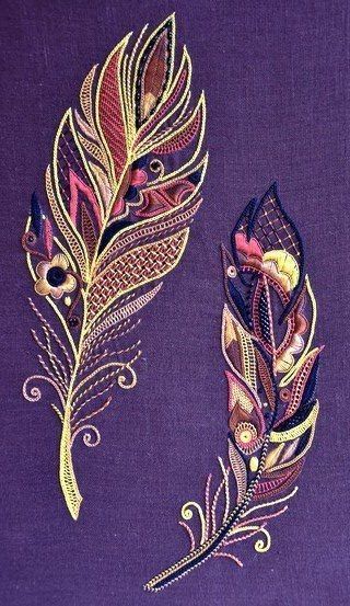 Feathers Embroidery, Embroidered Feathers, Feather Embroidery, Pola Sulam, Sewing Embroidery Designs, Hand Embroidery Art, 자수 디자인, Crewel Embroidery, Hand Embroidery Stitches