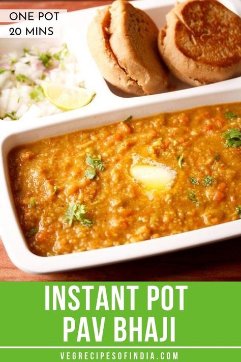 instant pot pav bhaji with step by step photos. a quick and easy method of preparing delicious pav bhaji using an electric pressure cooker or instant pot. #instantpot #pavbhaji Veggie Gravy, Veg Recipes Of India, Pav Bhaji Masala, Vegan Instant Pot Recipes, North Indian Recipes, Healthy Family Dinners, Pav Bhaji, Paneer Recipes, Electric Pressure Cooker