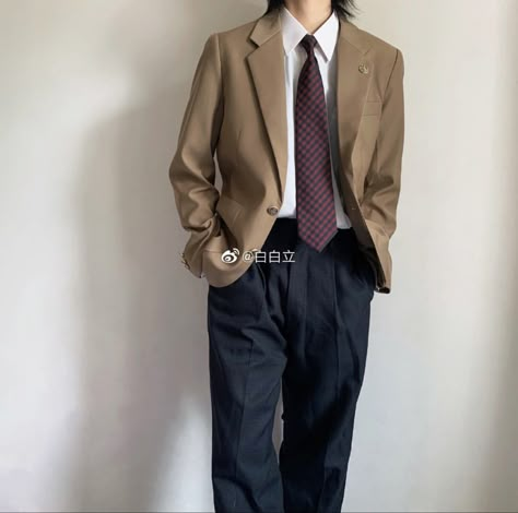 Dark Academia Uniform Male, Japanese School Uniforms Boy, Male School Uniform Aesthetic, School Uniform Outfits Boys, Brown School Uniform, Dark Academia Uniform, Japanese School Outfits, Male School Uniform, Boy School Uniform