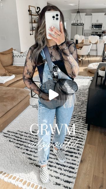 Meghan Sisco on Instagram: "you girls LOVED this look when I shared a glimpse of it on my stories last week 🙌🏼 so I had to share it to the feed as well 🖤  comment EDGY11 & I’ll send outfit details your way! *must be following in order to receive links & make sure your privacy settings allow new message from everyone — otherwise you can find everything on my LTK & my storefront (links in bio!)  #denimoverall #edgyoutfits #overalls #casualoutfitinspo #casualoutfit #outfitideasforyou #styleinspo | everyday style, outfit ideas, casual style, spring fashion, platform checkered vans, look for less lace top, spring OOTD" Platform Checkered Vans Outfit, Platform Checkered Vans, Meghan Sisco, Platform Vans Outfit, Checkered Vans Outfit, Outfits With Vans, Lace Undershirt, Outfit Ideas Casual, Platform Vans