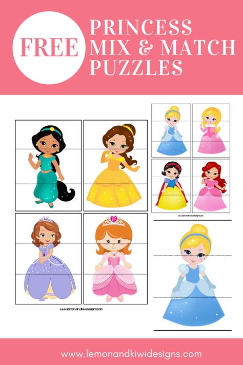 Disney Princess Activities, Disney Lessons, Princess Activities, Preschool Puzzles, Printable Princess, Princess Printables, Printable Puzzles For Kids, Match Design, Literacy Worksheets