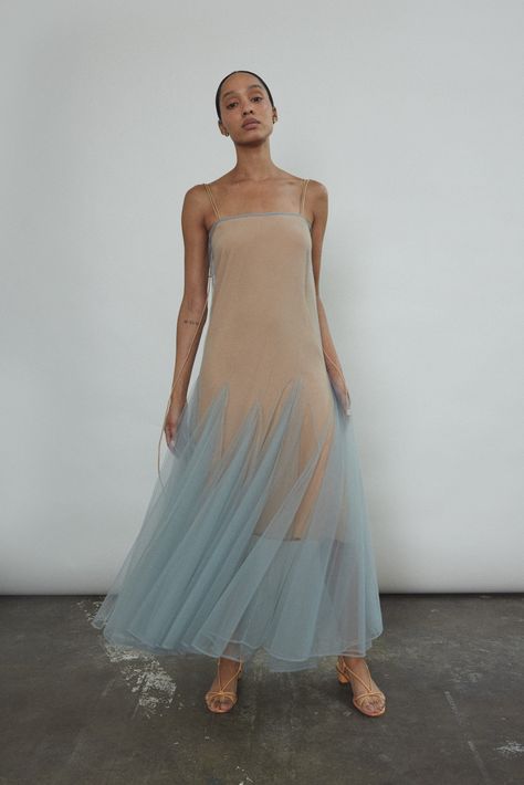 Hook And Eye Dress, Layerd Dress, A Cut Dress, Eye Dress, Sheer Outfit, Silk Organza Dress, Dress Layering, Delicate Dress, Godet Dress