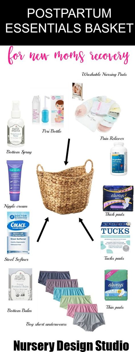 POSTPARTUM ESSENTIALS BASKET | Pregnancy is hard on our bodies and so is the transition from pregnancy to postpartum. Postpartum recovery generally lasts 6 weeks, even if you've had an easy delivery. While the majority of postpartum symptoms subside after a week or so, other symptoms such perineal pain, sore nipples and backaches may last for a bit longer. Today we've rounded up our favorite must have postpartum essentials to help you speed up your postpartum recovery. Mommy Basket After Baby, Postpartum Basket, Tucks Pads, Postpartum Symptoms, Postpartum Care Kit, Postpartum Essentials, Pregnancy Help, Fourth Trimester, Mom Health