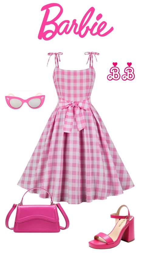 Barbie And Rachel Costume, Outfits To Watch Barbie, Barbie Costume Accessories, Cute Barbie Costume, Stereotypical Barbie Costume, Halloween Costumes Women Barbie, Creative Barbie Costumes, Barbie Inspired Halloween Costume, Barbie Homecoming Theme Outfit