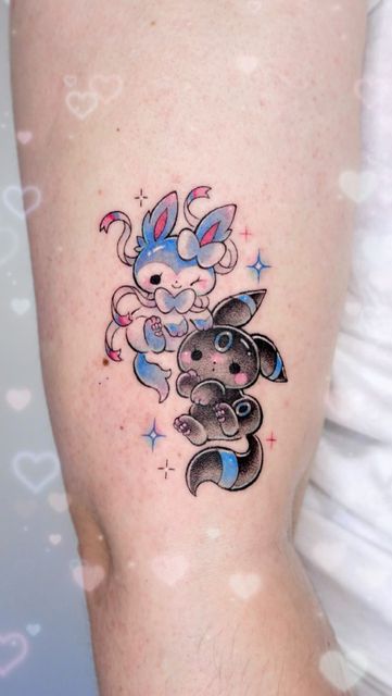 Shiny Umbreon Tattoo, Sylveon Tattoo, Umbreon Tattoo, Sylveon And Umbreon, Shiny Sylveon, Shiny Umbreon, Boston Tattoo, Island Tattoo, Los Angeles Tattoo