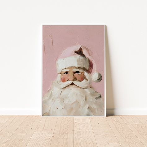 Christmas Plaster Art, Painting Santa Claus, Pink Santa Claus, Painted Things, Santa Paintings, Vintage Style Christmas, Santa Pictures, Christmas Artwork, Shabby Chic Pink