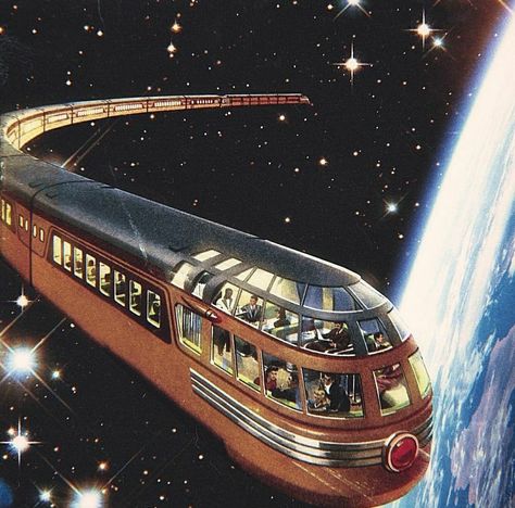 Space Train, Vintage Futurism, Vintage Space Art, Futuristic Retro, Artwork Collage, Futurism Art, Train Trip, Cyberpunk Design, Psy Art