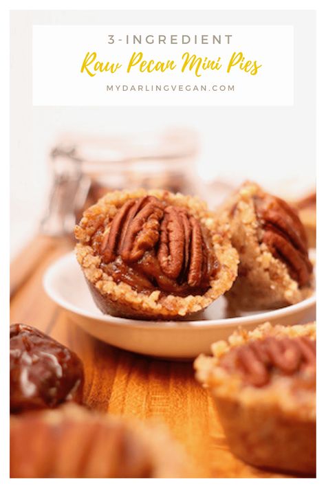 Raw Pecan Pie Tartlets made with just three ingredients! That's right, this decadent dessert is made from walnuts, dates, and pecans alone for a vegan, gluten-free, refined sugar-free, and wholesome holiday dessert. Pie Tartlets, Healthy Vegan Dessert, Vegan Thanksgiving Dessert, Vegan Pecan Pie, Vegan Pecan, Cheesecake Vegan, Pecan Pies, Mini Pecan Pies, Raw Vegan Desserts