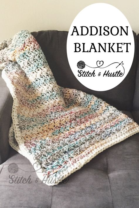 Addison Chunky Throw Blanket Free Crochet Pattern — Stitch & Hustle Single Bed Crochet Blanket Free Pattern, Crochet Lapghans Free Patterns Easy, Crochet Chunky Blanket, Chunky Wool Crochet, Easy Crochet Patterns Free Beginners, Chunky Throw Blanket, Chunky Blanket Pattern, Chunky Yarn Crochet Pattern, Chunky Yarn Blanket