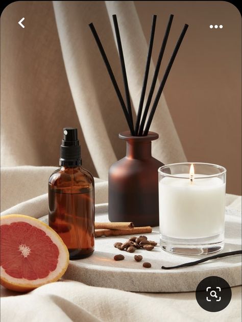 Diy Candle Photography, Home Fragrance Photography, Diffuser Photography Ideas, Reed Diffuser Product Photography, Product Photography Ideas Candles, Diffuser Product Photography, Product Photography Background Ideas, Brown Product Photography, Diffuser Photoshoot