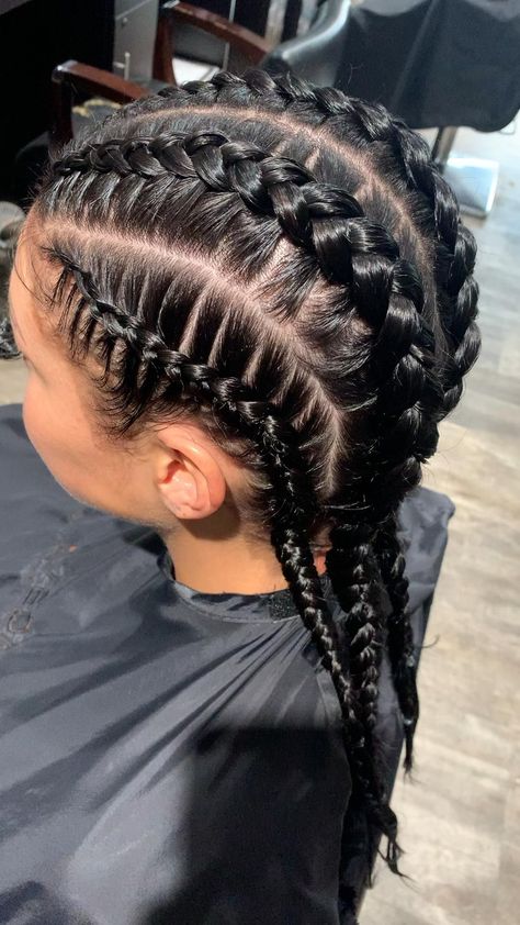 Cornrow Hairstyles 4 Braids, 6 French Braids, Cornrows 4 Braids, Braids Mexican Hair, Mexican Braid Hairstyles, Four Cornrow Braids, Tight Braided Hairstyles, Braided Hairstyles White Women, Braids For Mexican Women