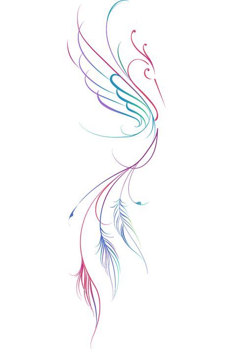 Small Tattoos Colorful Simple, Pheonix Tattoo Abstract, Colored Phoenix Tattoo Feminine, Smoky Phoenix Tattoo, Color Line Art Tattoo, Phonex Tattoo Drawings, One Line Phoenix Tattoo, Phoenix Line Drawing, Phoenix Tattoo Feminine Side