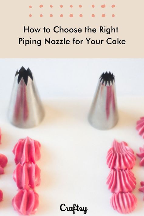 If you’re a cake decorator, chances are you’ve amassed an impressive collection (or what some might call hoard) of piping tips and nozzles. It’s important to learn how to choose the right piping nozzle for your cake. But even if you have quite a bit of royal icing and buttercream piping experience under your belt, it can still be tricky to visualize what your design will look like by the tip alone. Cake Nozzles Piping Tips, Icing Nozzle Guide, Piping Tips Chart, Cake Nozzles, Icing Nozzles, Cooking Decorating, Piping Techniques, How To Make Icing, Cake Writing