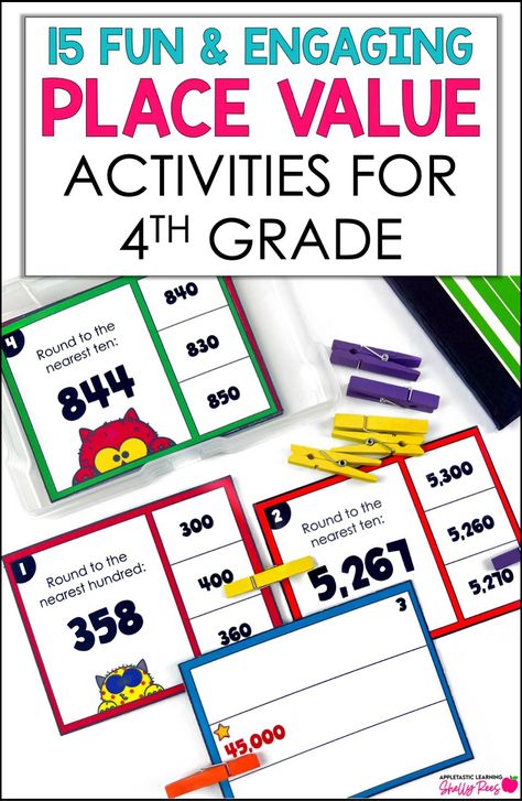 15 fun place value activities for 4th grade! Perfect for 3rd and 5th grade, too! Includes place value worksheets, ideas for teaching place value, fun games, and a printable chart. Have a place value party, do a place value project, or even solve some fun word problems. These creative lesson ideas are just the ticket for grade 4 maths class! Interactive Place Value Activities, Place Value 4th Grade, Place Value Projects, Place Value Math Games, Place Value Games, Place Value Chart, School Places, Teaching Place Values, Place Value Worksheets