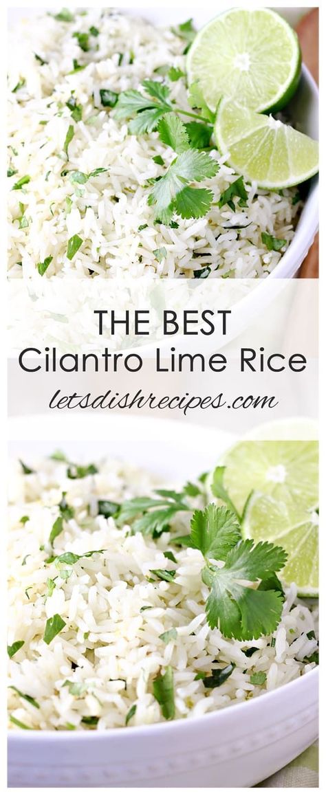 Best Cilantro Lime Rice Recipe: White rice is cooked in chicken broth then tossed with lime juice and fresh cilantro in this popular Tex-Mex side dish. #rice #cilantro Rice With Cilantro And Lime, Homemade Cilantro Lime Rice, Cilantro Lime Rice With Minute Rice, Cilantro Lime Rice Instant Rice, Easy Cilantro Lime Rice, Cilantro Rice Recipe, Easy Rice Side Dishes, Rice In A Rice Cooker, Chicken Cilantro