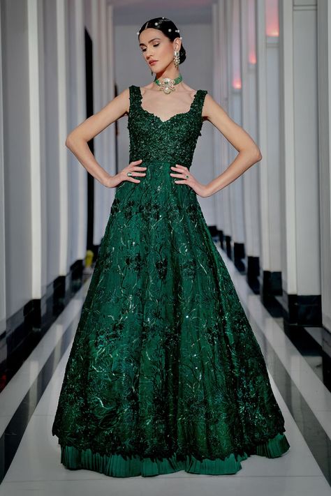 Buy Varun Chakkilam Green Silk Organza Embroidered Gown Online | Aza Fashions Varun Chakkilam, Emerald Green Gown, Best Gowns, Gown For Women, Green Gown, New Address, Ladies Gown, Gowns Online, Indian Fashion Designers