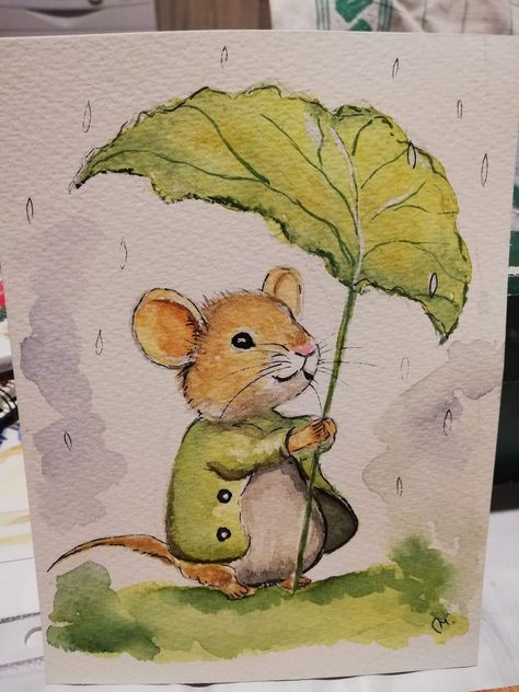 Akvarel Illustration, Maus Illustration, Whimsical Art Paintings, Diy Watercolor Painting, Watercolor Art Lessons, Watercolor Paintings Tutorials, Happy Paintings, Watercolor Drawing, Watercolor Animals