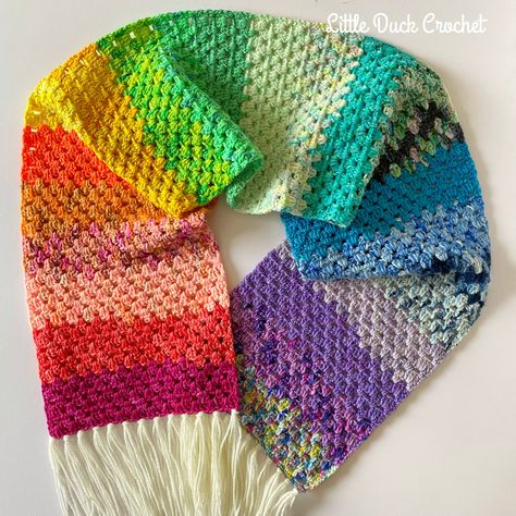 Rainbow Granny Scarf Scrap Yarn Crochet Scarf, Crochet Rainbow Scarf, Rainbow Scarf Crochet, Granny Stripe Scarf, Scrap Scarf, Granny Scarf, Neon Scarf, Crochet Kids Scarf, Scarves Crochet