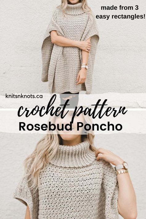 Poncho Crochet Pattern, Crochet Poncho Free Pattern, Poncho Crochet, شال كروشيه, Turtleneck Poncho, Mode Crochet, Crochet Poncho Patterns, Knit Poncho, Poncho Pattern