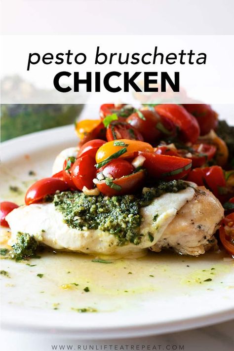 Pesto Bruschetta, Chicken Bruschetta Recipe, Bruschetta Chicken, Homemade Pesto, Fun Easy Recipes, Healthy Sides, Fresh Mozzarella, Chicken Flavors, Dinner Menu