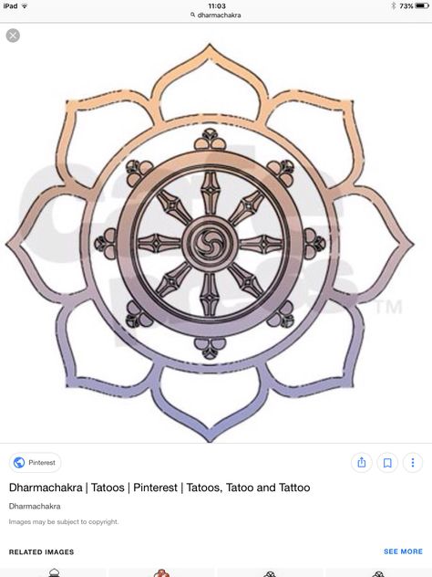 Dharma chakra inside a lotus flower. I'd have the top petal white, symbolising enlightenment, then have the others the body chakra colours. Buddhist Tatoo, Dharma Wheel Tattoo, Buddhist Symbol Tattoos, Wheel Tattoo, Lotus Logo, Art Flash, Polynesian Tattoos, Buddha Tattoos, Buddhist Symbols