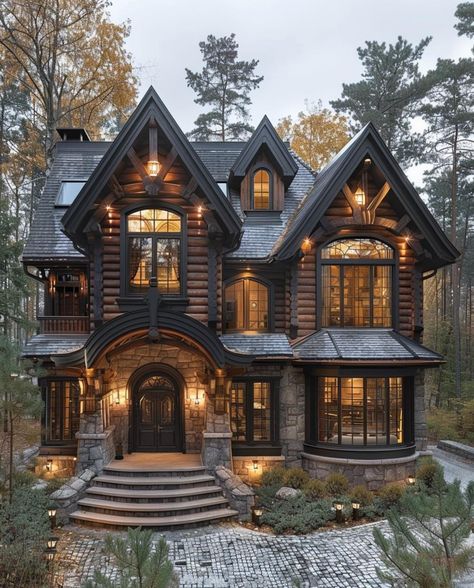 Mythical House, Log Home Designs, Woodland House, Country Cottage Style, Log Home, Cabin Design, Dream House Interior, Gothic House, Design Your Dream House