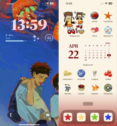 Twitter Icon Ideas, Home Screen Layout Iphone Anime, Ponyo Iphone Layout, Ghibli Homescreen Layout, Lockscreen Layout, Ios 16 Layout, Studio Ghibli Phone Layout, Homescreen Layout Studio Ghibli, Homescreen Design