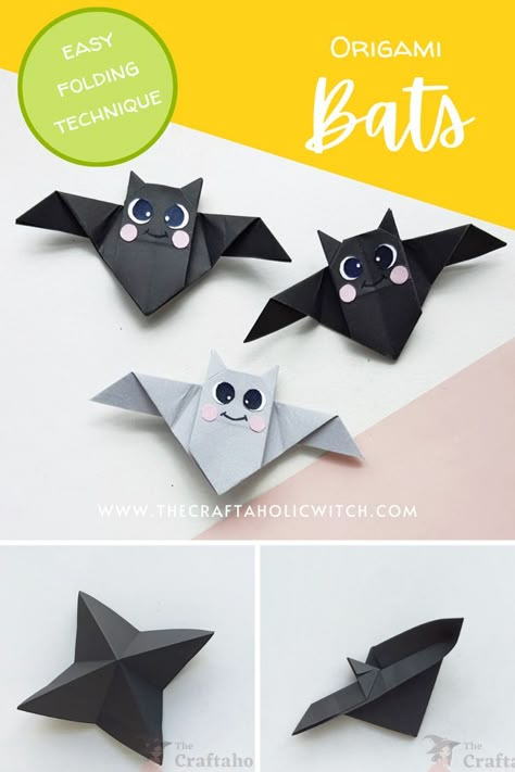 Bookmark Origami Tutorials, Origami Bats, Paper Claws, Origami Bat, Paper Bats, Garland Making, Halloween Origami, Paper Bat, Halloween Infantil