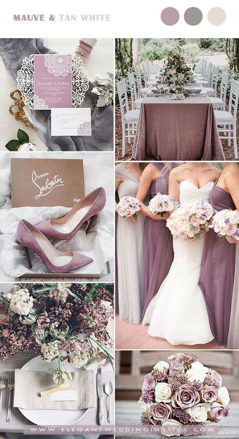 mauve and tan white elegant wedding color combos Mauve Wedding Colors, Elegant Wedding Colors, Wedding Color Scheme, Wedding Color Combos, Mauve Wedding, Wedding Theme Colors, Wedding Color Palette, Lavender Wedding, Wedding Color