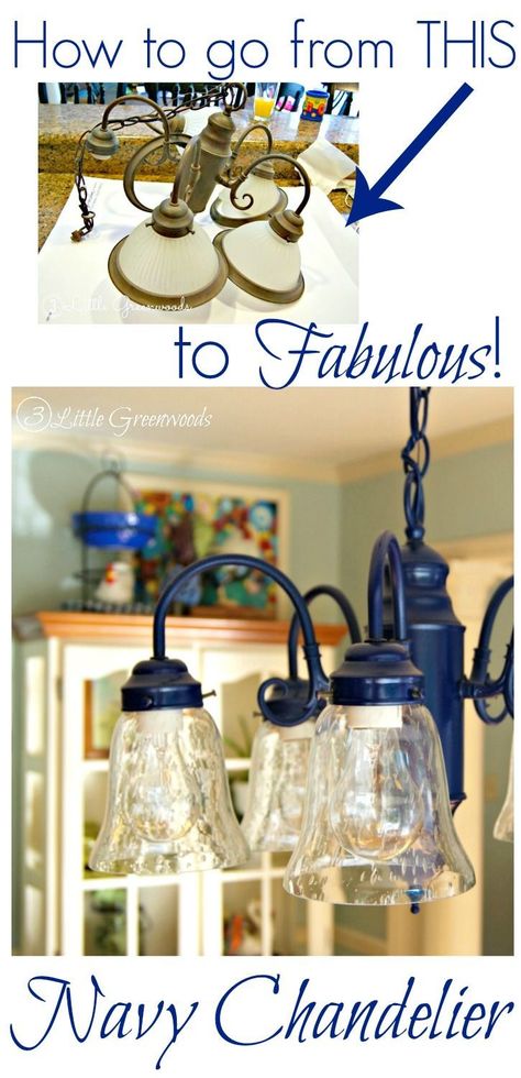 How to Upcycle a Chandelier with Spray Paint #diychandelier #DIYHomeDecor #DIYKitchenProjects Muebles Shabby Chic, Chandelier Makeover, Navy Kitchen, Diy Kitchen Projects, Decoration Shabby, Diy Dining Room, Kitchen Chandelier, Diy Chandelier, Shabby Chic Bedrooms