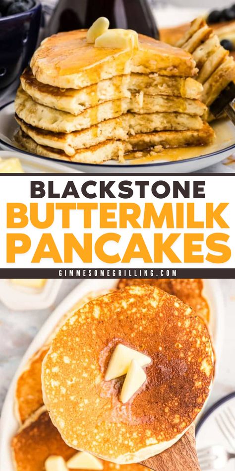 Looking for the perfect fluffy and delicious pancake recipe to make on your Blackstone griddle? Look no further, this easy buttermilk pancakes recipe is sure to be a crowd-pleaser. Follow these simple steps to make the best pancakes ever! Pancakes On The Blackstone, Pancakes On Blackstone Griddle, Breakfast On The Blackstone Griddle, Easy Buttermilk Pancakes, Best Pancakes Ever, Buttermilk Pancakes Easy, Buttermilk Pancakes Recipe, The Best Pancakes, Yummy Pancake Recipe