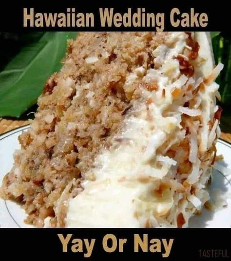 Old Grandma's Family Recipes | **Hawaiian Wedding Cake with Whipped Cream-Cream Cheese Frosting😋👌** Wedding Cake Cream, Hawaiian Wedding Cake, Whipped Cream Cheese Frosting, Cream Cheese Frosting Cake, Recipes With Whipping Cream, Wedding Cake Recipe, Whipped Cream Cheese, Hawaiian Wedding, Cream Frosting