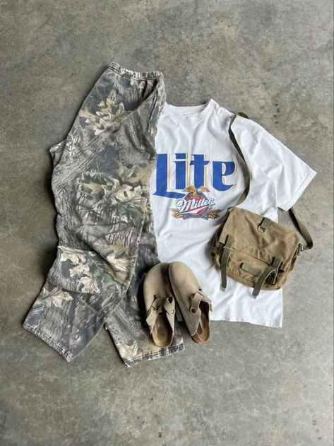 Lite Miller Tshirt Easy 30 day return policy Mens Sweats Outfit, Cute Clothing Items, Dad Outfits Casual For Men, Camo Tshirt Outfit, Thrifting Aesthetic Outfits, Trans Ftm Outfits, Outfit Inspirations Men, Cute Easy Outfits, Trendy Mens Fashion Streetwear