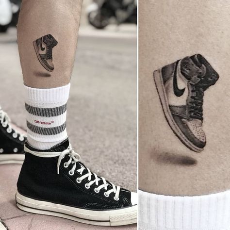 Jordan Shoe Tattoo, Jordan 1 Tattoo, Trainer Tattoo, Nike Tattoo, Shoe Tattoo, Jordan Tattoo, Revelation Tattoo, Tattoo Samples, Shoe Tattoos