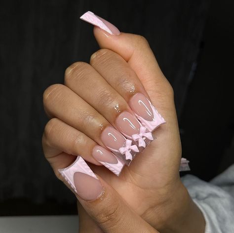 Pink French Tip, Coquette Nails, Bows Pink, Pink French, Dope Nail Designs, Nail Idea, Pink Acrylic Nails, French Tip Nails, Dope Nails