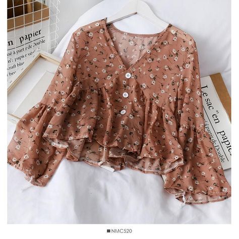 0731460a8a5ce1626210cbf4385ae0efdesc51423483ri Floral Print Chiffon Blouse, Long Sleeve Chiffon Shirt, Ladies Tops Blouses, Soft Girl Clothes, Chiffon Shirt Blouse, Egirl Clothes, Floral Chiffon Blouse, Chiffon Blouses, Ladies Shirts