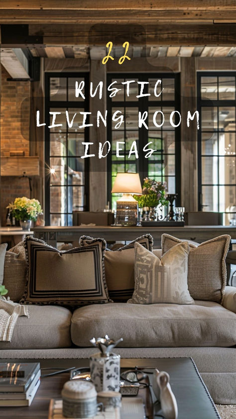 Revamp With Rustic Living Room Ideas! Dive Into 22 Rustic Designs That Will Turn Your Living Space Into A Cozy, Inviting Haven. Ready To Cozy Up? Click To Explore And Transform! 🔥🌲 #RusticDecor #CozyLiving #HomeStyle #ExploreAndTransform #InteriorDesign Cozy Winter Living Room Aesthetic, Moody Rustic Living Room, Rustic Western Living Room, Country Primitive Living Room, Rustic Living Room Designs, Cozy Cabin Living Room, Rustic Cabin Living Room, Rustic Living Rooms, Log Cabin Living Room