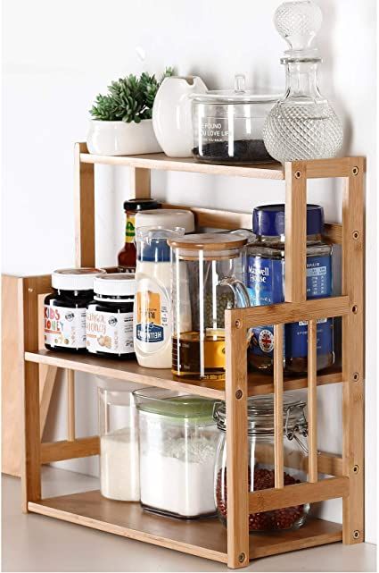 AmazonSmile: Bamboo Spice Rack Storage Shelves-3 tier Standing pantry Shelf for kitchen counter storage,Bathroom Countertop Storage Organizer Desk Bookshelf with Adjustable Shelf Cabinet: Home Improvement Standing Pantry, Bamboo Spice Rack, Bathroom Countertop Storage, Kitchen Counter Storage, Spice Rack Storage, Counter Storage, Shelf For Kitchen, Desain Pantry, Spice Rack Organiser