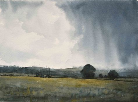 This happened about 5 minutes before I got drenched in a summer storm out walking earlier this year!⠀ A brand new original watercolour painting, 'Summer Rainstorm Looking East', 2020, 29 x 38cm.⠀ One of the three paintings I dropped off with the fantastic Look Gallery in Helmsley yesterday. Available now to purchase. . To find out more, click on the link Rainstorm Painting, Summer Rainstorm, Storm Painting, Julia Brown, Three Paintings, Soaring Eagle, Painting Summer, Summer Storm, Landscape Watercolor