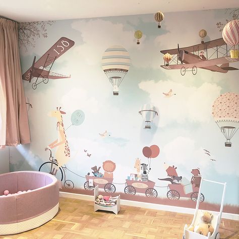 Baby Boy Bedroom, Baby Room Wall, Baby Room Design, Kids Room Wallpaper, Nursery Baby Room, Boy Bedroom, Baby Bedroom, Boys Room Decor, Air Balloons