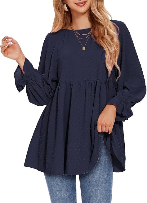 EXLURA Womens Long Sleeve Blouses Swiss Dot Babydoll Loose Fit Maternity Tops 2024 Fall Tunic Shirts Dressy Casual Tops Navy Blue at Amazon Women’s Clothing store Fall Tunic, Fall Tunics, Tunic Outfit, Long Sleeve Blouses, Swiss Dot, Tunic Shirt, Long Sleeve Tunic, Dressy Casual, Maternity Tops