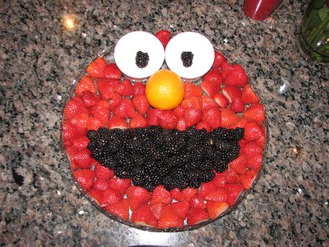 Elmo fruit tray Sesame Street Fruit Tray, Elmo Birthday Party Boy, Elmo Birthday Party, Fruit Party, Elmo Party, Sesame Street Birthday Party, Sesame Street Party, Elmo Birthday, Sesame Street Birthday