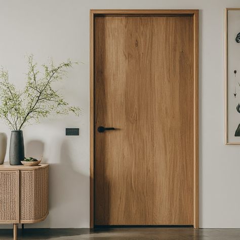 The image showcases a series of stylish wooden doors that are perfect for modern interiors. Each door features a sleek and contemporary design with smooth, clean lines and a beautiful wood grain finish. The warm and natural tones of the wooden doors add a touch of warmth and sophistication to any room. These doors are a perfect combination of functionality and aesthetic appeal, making them a must-have for any modern home. Light Wooden Doors Interior, Door Trim Ideas Interior Modern, Japandi Bedroom Door, Walnut Doors Interior, Plywood Door Designs Modern, Scandinavian Interior Doors, Lualdi Doors, Modern Doors Interior, Japandi Door