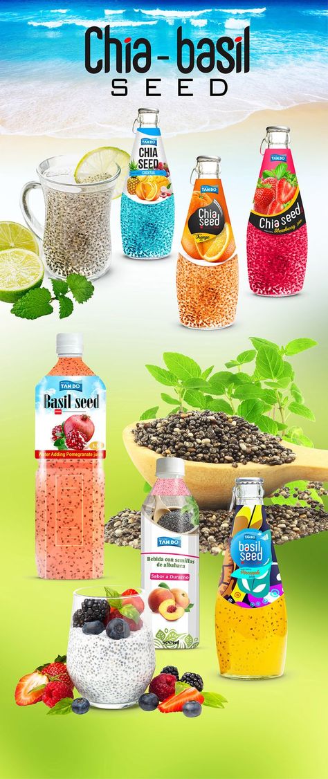 Basil/Chia Seed Drinks Basil Seed Drink, Chia Drink, Chia Seed Drinks, Basil Seeds, Chia Seeds, Chia, Basil, Seeds, Drinks