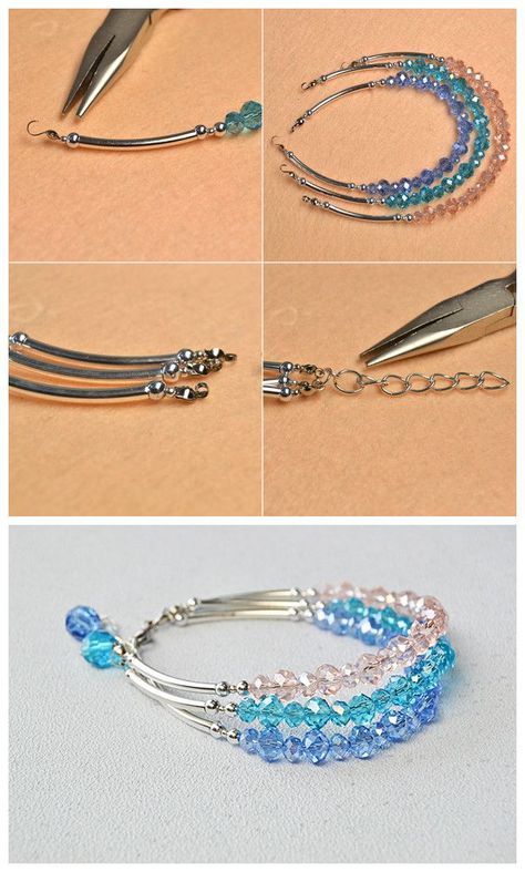 3 Easy steps to make this fresh multi-strand bracelet. Bracelets With Beads, Three Strand Bracelet, Easy Jewelry, Easy Diy Jewelry, Homemade Jewelry, Handmade Wire Jewelry, Men Jewelry, Jewelry Organizer, Diy Schmuck