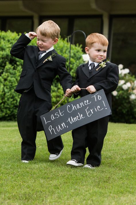 Adorable ring bearers make their way down the aisle- #aldridgegardens #wedding Wedding Ideas Ring Bearer, Wedding Ideas Games, Funny Wedding Signs, Forest Theme Wedding, Dream Wedding Decorations, Ring Bearers, Breaking In, Future Wedding Plans, Dream Wedding Ideas Dresses